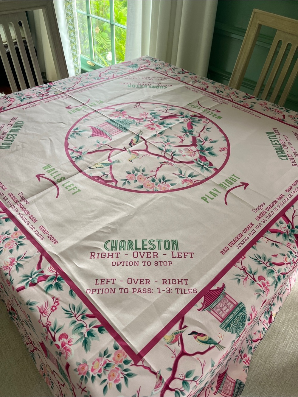 Pink mahjong chinoserie game table square tablecloth